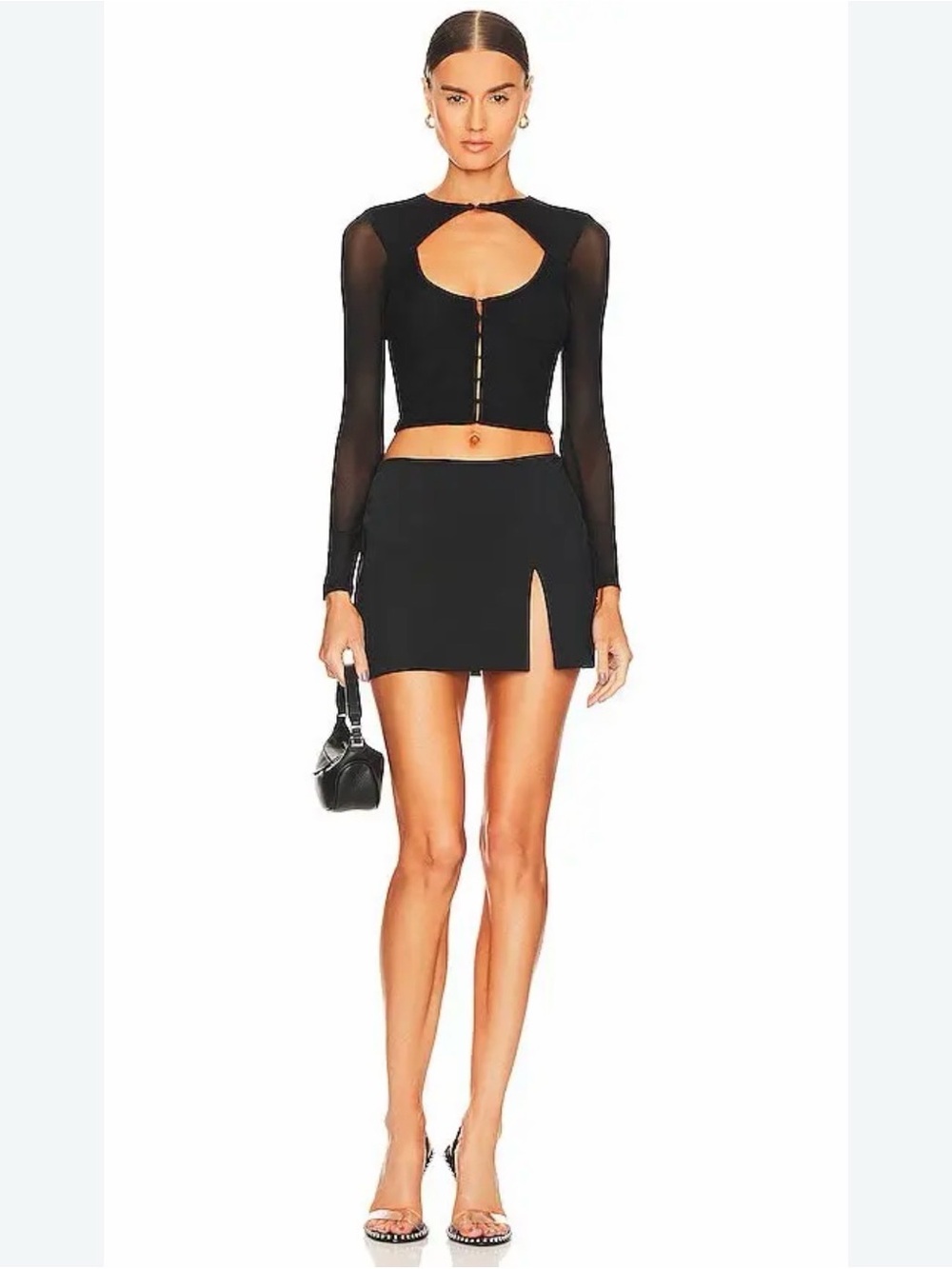 Superdown Katherine Hook & Eye Top in Black long sleeve shirt NWT Small